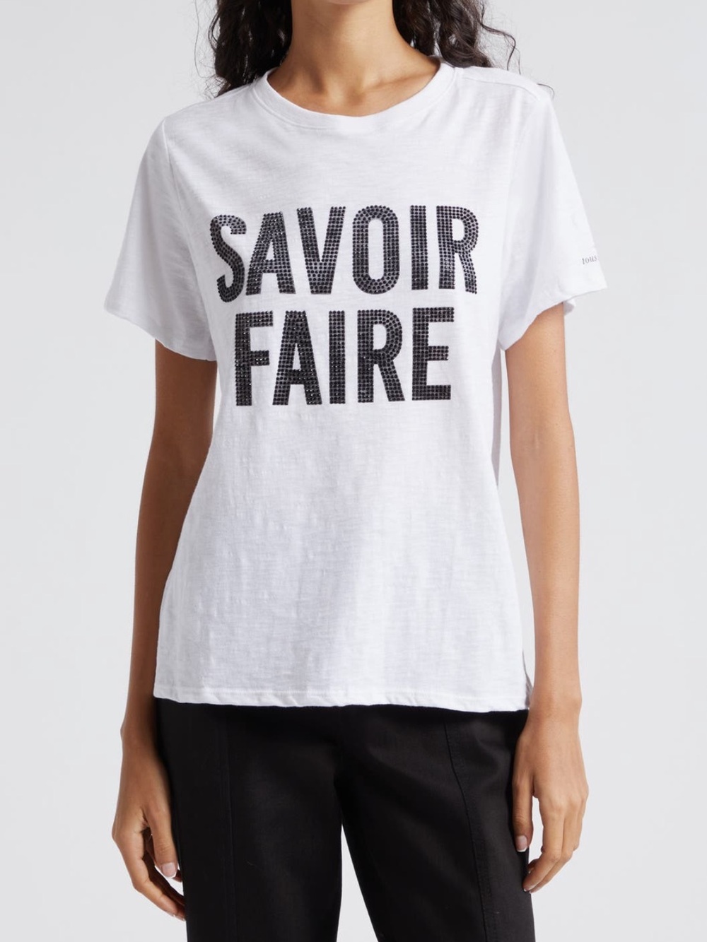 cinq a sept SAVIOR FAIRE T-shirt Short White with Black Rhinestone Studs Medium - Picture 9 of 11